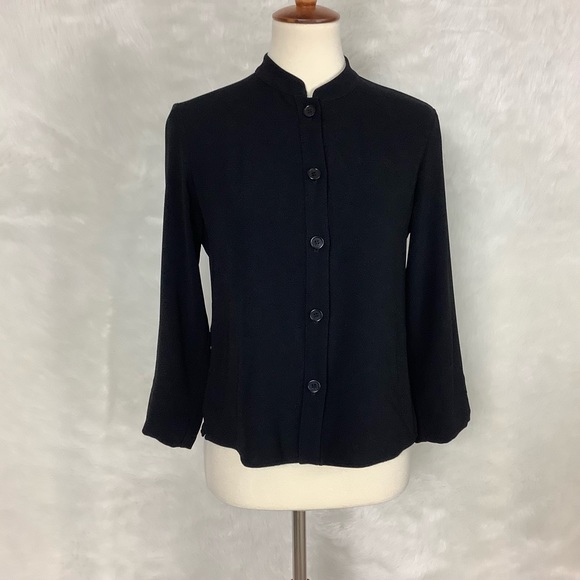 Aspesi Black Button Front Band Collar Cropped Lightweight Jacket 6 - Picture 1 of 7